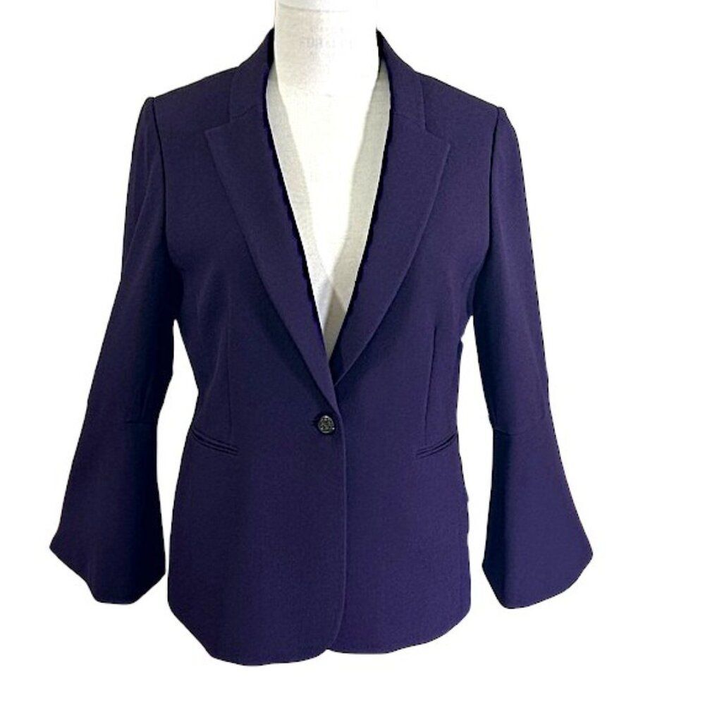 Tahari ASL Blazer Size 14 Split Bell-Sleeve Purple - Picture 2 of 13
